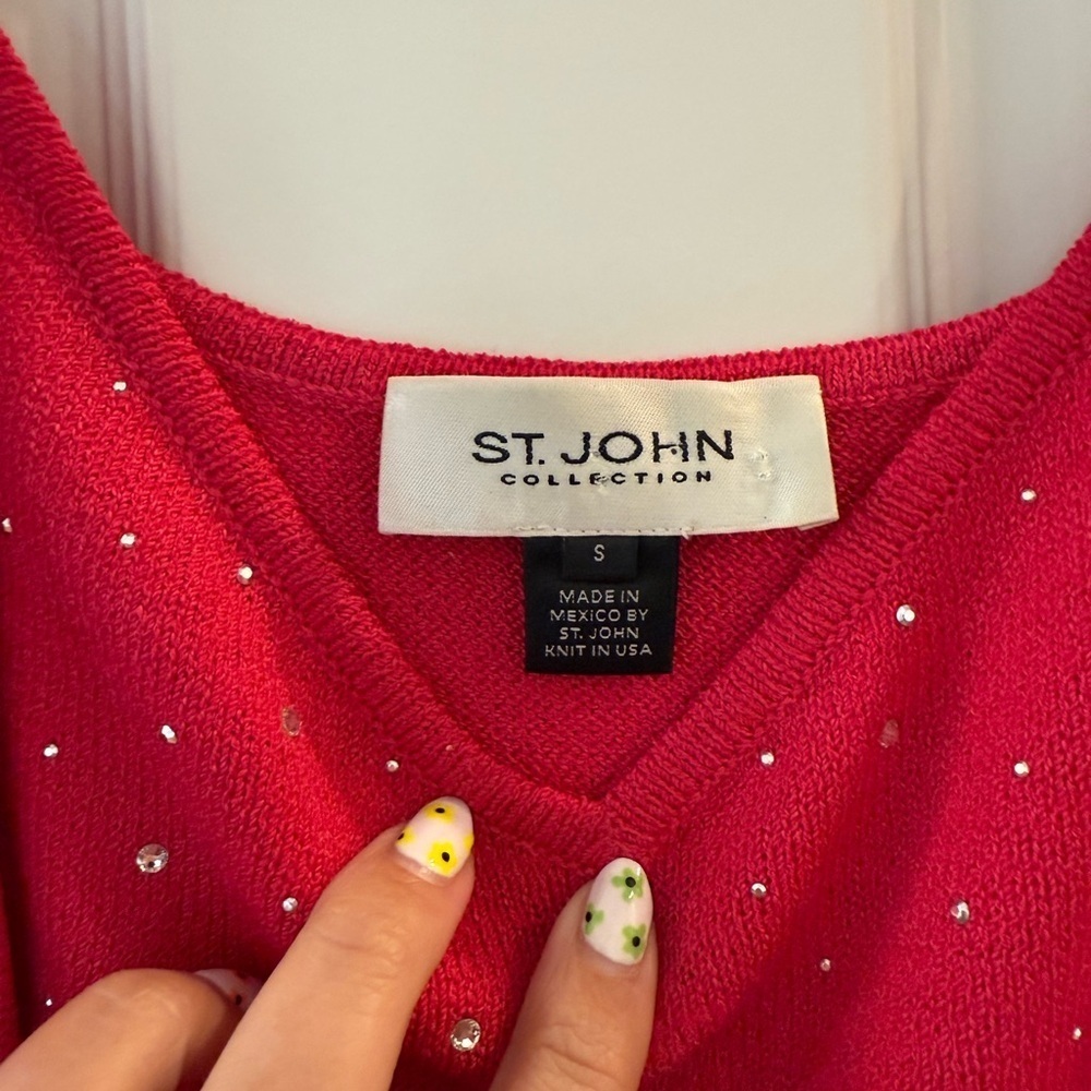 St. John Embellished Pink Knit Tank Top Blouse Small Rhinestone - Picture 7 of 7